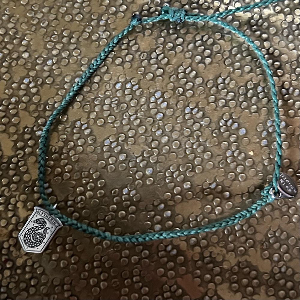 Pura Vida Teal Braided Bracelet with Silver slytherin Charm